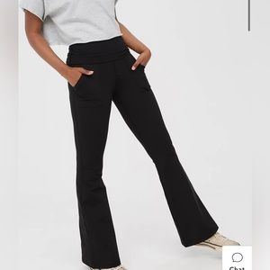 OFFLINE By Aerie The Hugger High Waisted Foldover Flare Legging in Black